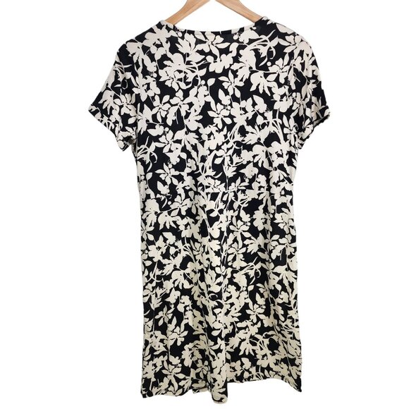 J Jill Shirt Dress Womens S‎ Black Cream Floral Pockets Buttons Short Sleeve - Picture 2 of 8